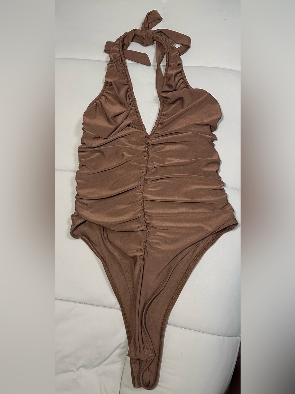 SHEIN Brown Ruched Halter Bodysuit